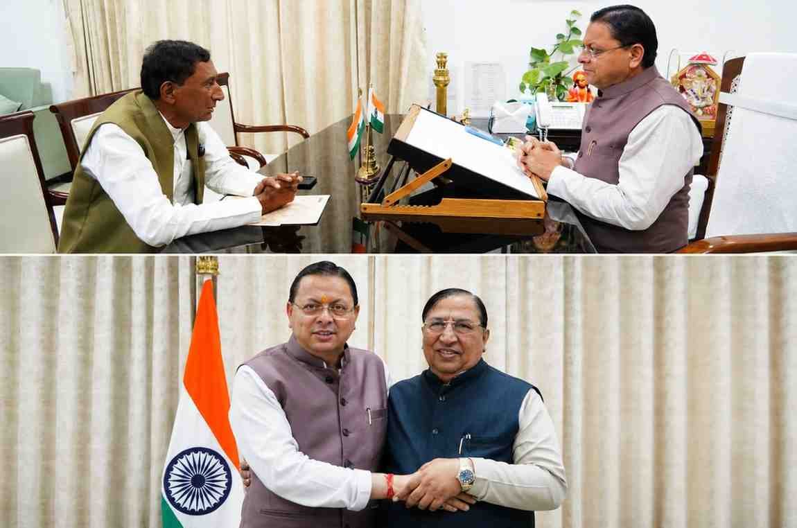 मुख्यमंत्री धामी से राज्यसभा सांसद नरेश बंसल और विधायक बिशन सिंह चुफाल ने की मुलाकात